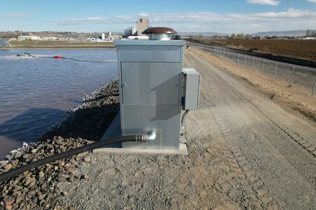 Equipment enclosure at a wastewater facility used in support of ozone wastewater treatment and odor control.